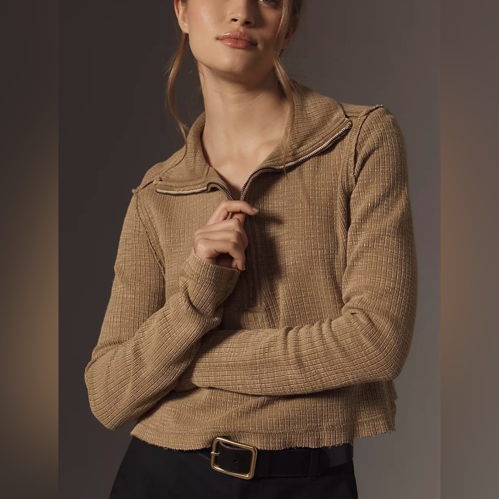 Anthropologie Pilcro Half Zip Ribbed Pullover Sweater